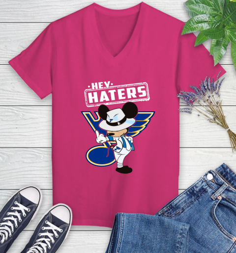 NHL Hey Haters Mickey Hockey Sports St.Louis Blues Women's V-Neck T-Shirt 9