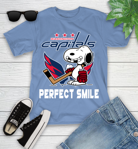 NHL Washington Capitals Snoopy Perfect Smile The Peanuts Movie Hockey T Shirt Youth T-Shirt 15