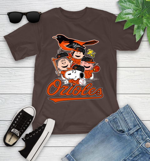 MLB Baltimore Orioles Snoopy Charlie Brown Woodstock The Peanuts Movie Baseball T Shirt_000 Youth T-Shirt 7
