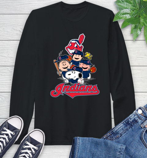 MLB Cleveland Indians Snoopy Charlie Brown Woodstock The Peanuts Movie Baseball T Shirt_000 Long Sleeve T-Shirt
