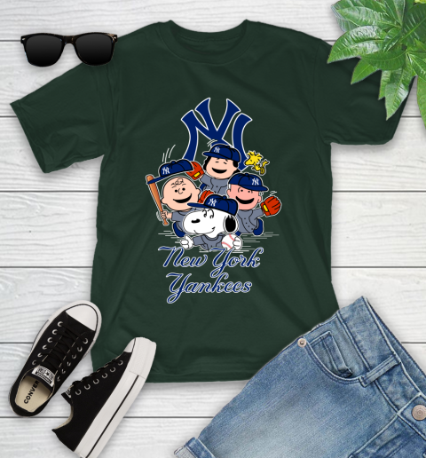MLB New York Yankees Snoopy Charlie Brown Woodstock The Peanuts Movie Baseball T Shirt_000 Youth T-Shirt 5