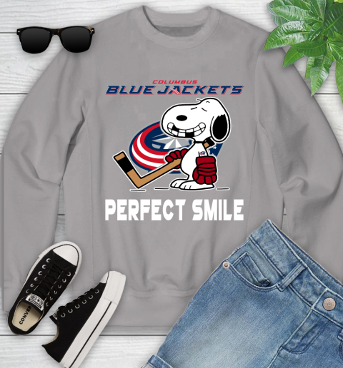 NHL Columbus Blue Jackets Snoopy Perfect Smile The Peanuts Movie Hockey T Shirt Youth Sweatshirt 3