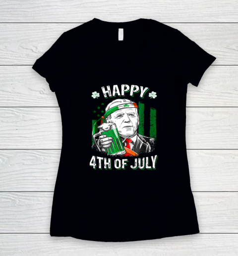 Anti Joe Biden St Patricks Day Shirt Funny Happy 4th Of July America Flag Women's V-Neck T-Shirt