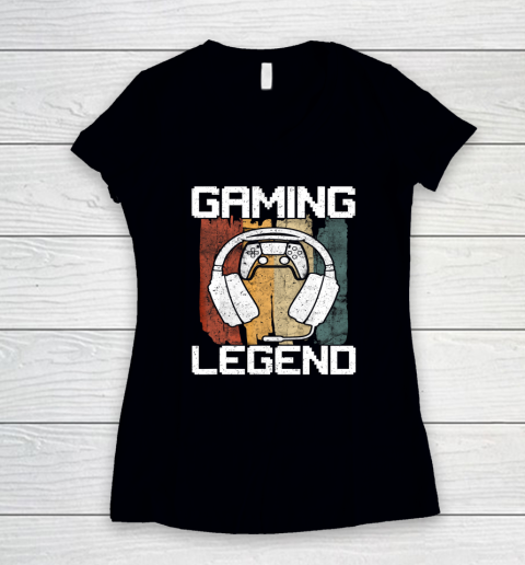 Gaming Legend PC Gamer Video Games Vintage Women's V-Neck T-Shirt 1