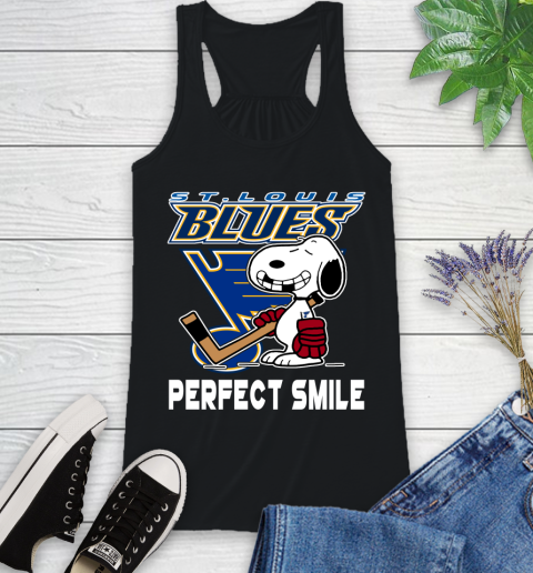 NHL St.Louis Blues Snoopy Perfect Smile The Peanuts Movie Hockey T Shirt Racerback Tank