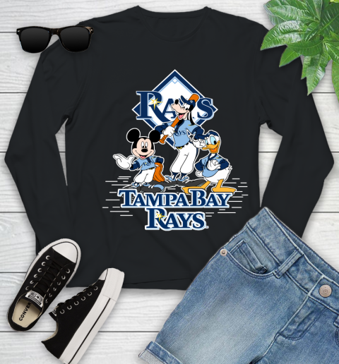 MLB Tampa Bay Rays Mickey Mouse Donald Duck Goofy Baseball T Shirt Youth Long Sleeve