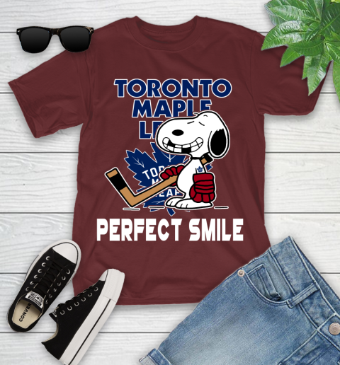 NHL Toronto Maple Leafs Snoopy Perfect Smile The Peanuts Movie Hockey T Shirt Youth T-Shirt 14