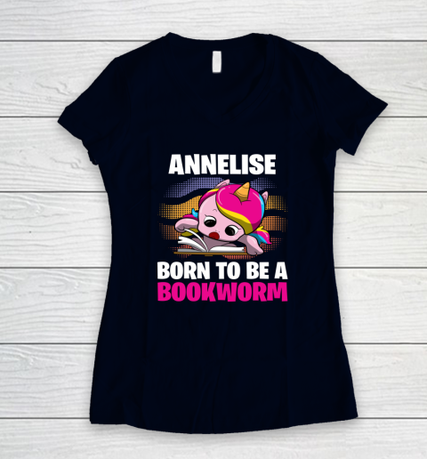 Annelise Born To Be A Bookworm Unicorn Women's V-Neck T-Shirt 2