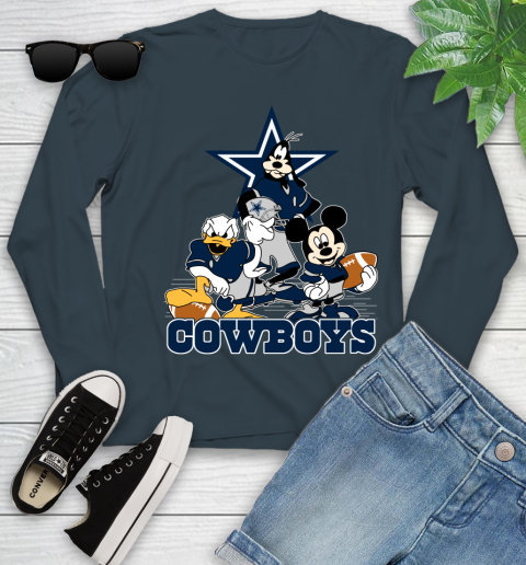 NFL Dallas Cowboys Mickey Mouse Donald Duck Goofy Football Shirt Youth Long Sleeve 9