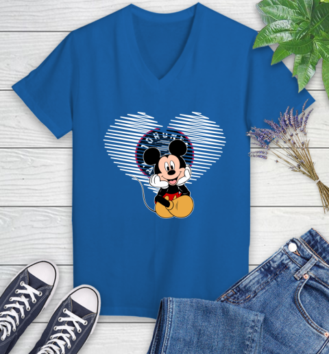 NBA Toronto Raptors The Heart Mickey Mouse Disney Basketball Women's V-Neck T-Shirt 10