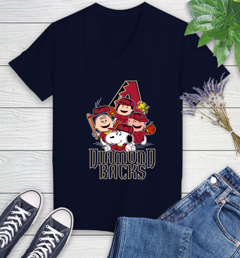 MLB Arizona Diamondbacks Snoopy Charlie Brown Woodstock The Peanuts Movie Baseball T Shirt_000 Women's V-Neck T-Shirt 2