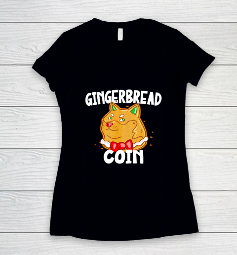 Xmas Dogecoin Crypto Christmas Gingerbread Coin Shiba Inu Women's V-Neck T-Shirt