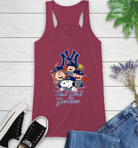 MLB New York Yankees Snoopy Charlie Brown Woodstock The Peanuts Movie Baseball T Shirt_000 Racerback Tank 7