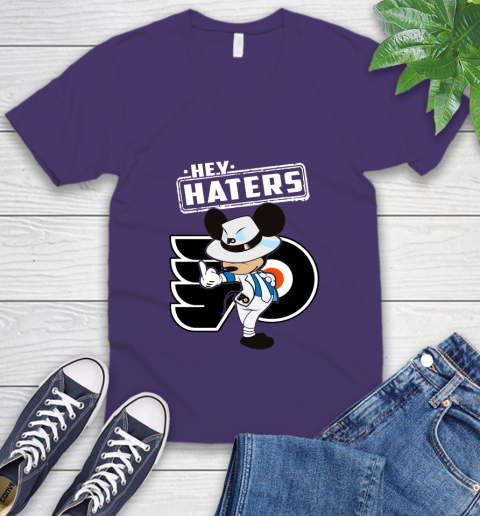 NHL Hey Haters Mickey Hockey Sports Philadelphia Flyers V-Neck T-Shirt 9