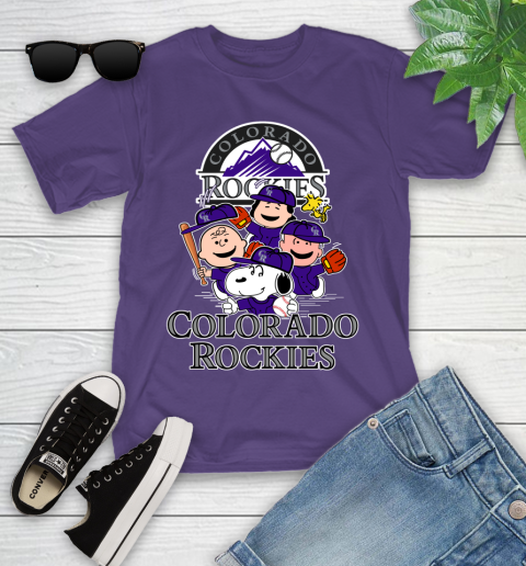 MLB Colorado Rockies Snoopy Charlie Brown Woodstock The Peanuts Movie Baseball T Shirt_000 Youth T-Shirt 3