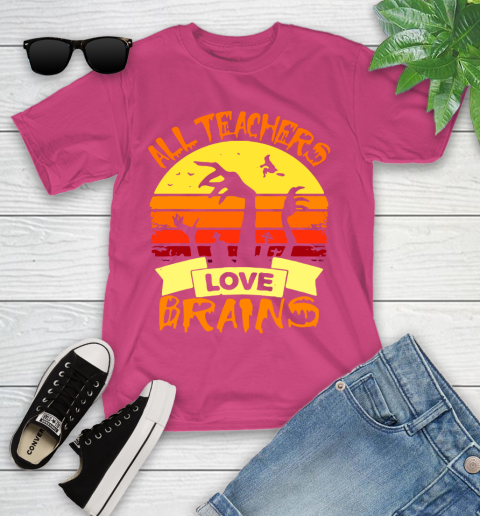 Halloween All Teachers Love Brains Sunset Youth T-Shirt 11