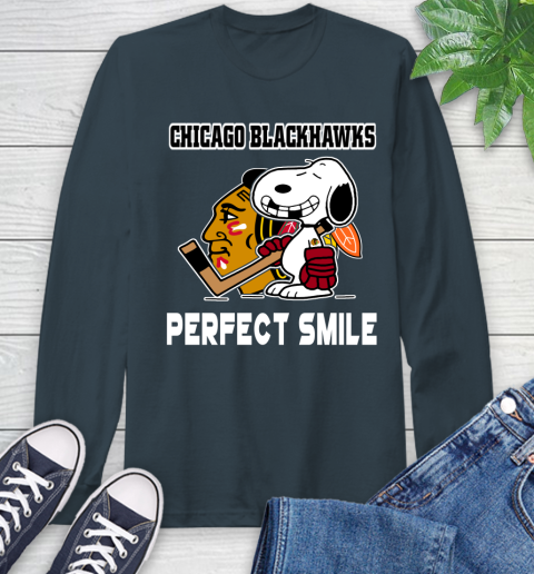 NHL Chicago Blackhawks Snoopy Perfect Smile The Peanuts Movie Hockey T Shirt Long Sleeve T-Shirt 9
