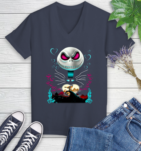 MLB Baltimore Orioles Jack Skellington Sally The Nightmare Before Christmas Baseball Women's V-Neck T-Shirt 12