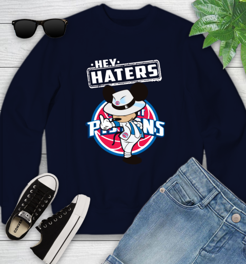NBA Hey Haters Mickey Basketball Sports Detroit Pistons Youth Sweatshirt 2