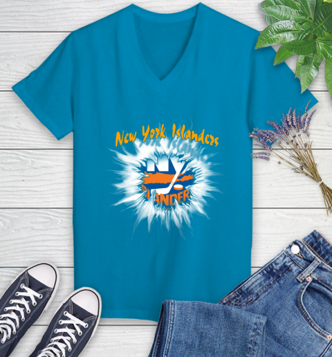 New York Islanders NHL Hockey Adoring Fan Rip Sports Women's V-Neck T-Shirt 7