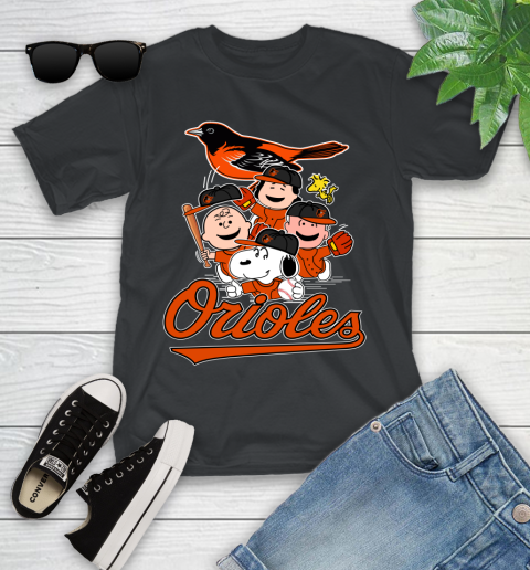 MLB Baltimore Orioles Snoopy Charlie Brown Woodstock The Peanuts Movie Baseball T Shirt_000 Youth T-Shirt