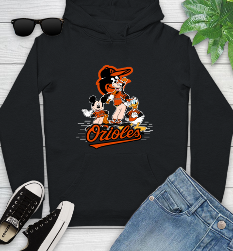 MLB Baltimore Orioles Mickey Mouse Donald Duck Goofy Baseball T Shirt Youth Hoodie