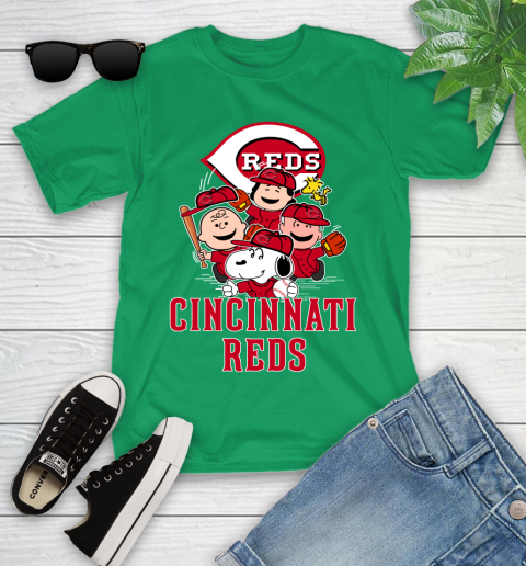 MLB Cincinnati Reds Snoopy Charlie Brown Woodstock The Peanuts Movie Baseball T Shirt_000 Youth T-Shirt 8