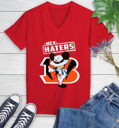 NFL Hey Haters Mickey Football Sports Cincinnati Bengals Women's V-Neck T-Shirt 11