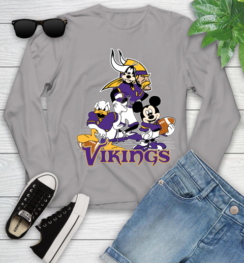 NFL Minnesota Vikings Mickey Mouse Donald Duck Goofy Football Shirt Youth Long Sleeve 5