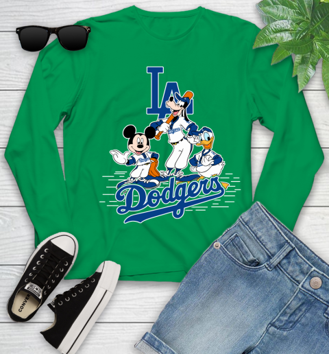 MLB Los Angeles Dodgers Mickey Mouse Donald Duck Goofy Baseball T Shirt Youth Long Sleeve 7