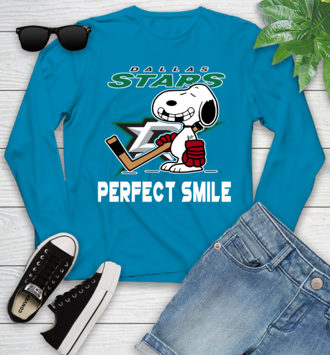 NHL Dallas Stars Snoopy Perfect Smile The Peanuts Movie Hockey T Shirt Youth Long Sleeve 8