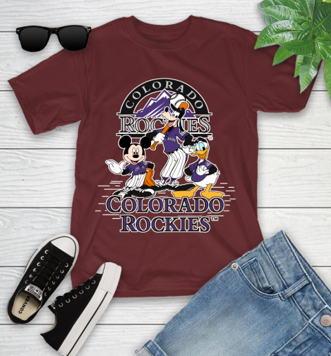 MLB Colorado Rockies Mickey Mouse Donald Duck Goofy Baseball T Shirt Youth T-Shirt 14