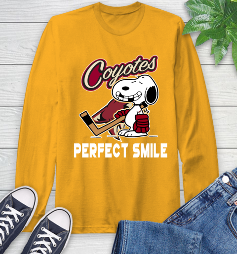 NHL Arizona Coyotes Snoopy Perfect Smile The Peanuts Movie Hockey T Shirt Long Sleeve T-Shirt 2