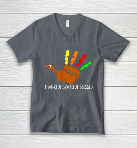 Thanksgiving Shirt Turkey Hand Print Funny Thanksgiving Day V-Neck T-Shirt 3