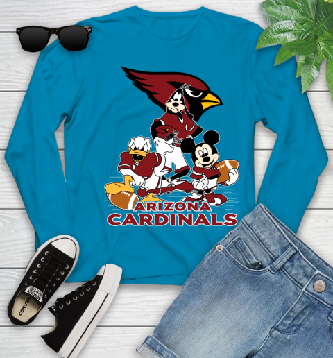 NFL Arizona Cardinals Mickey Mouse Donald Duck Goofy Football Shirt Youth Long Sleeve 8