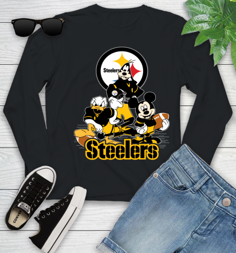 NFL Pittsburgh Steelers Mickey Mouse Donald Duck Goofy Football Shirt Youth Long Sleeve