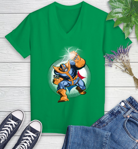 Pittsburgh Steelers NFL Football Thanos Avengers Infinity War Marvel Women's V-Neck T-Shirt 5