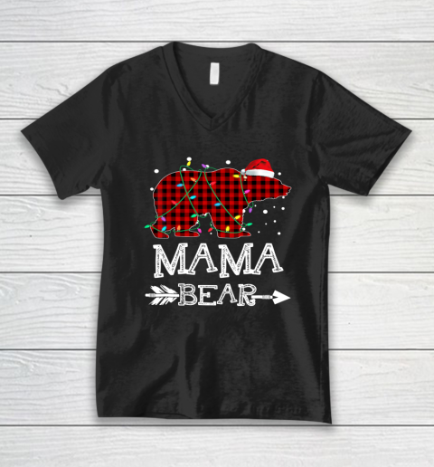 Mama Bear Christmas Pajama Red Plaid Leopard V-Neck T-Shirt