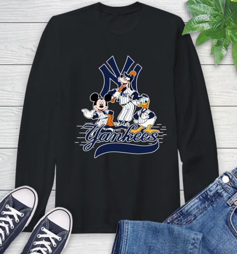 MLB New York Yankees Mickey Mouse Donald Duck Goofy Baseball T Shirt Long Sleeve T-Shirt