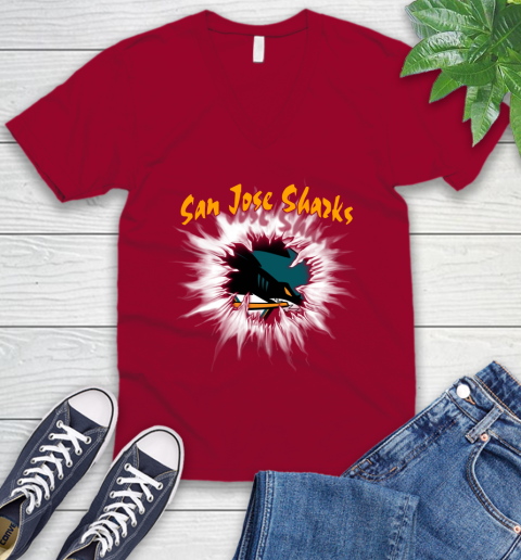 San Jose Sharks NHL Hockey Adoring Fan Rip Sports V-Neck T-Shirt 7