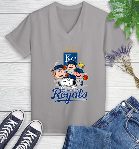 MLB Kansas City Royals Snoopy Charlie Brown Woodstock The Peanuts Movie Baseball T Shirt_000 Women's V-Neck T-Shirt 4