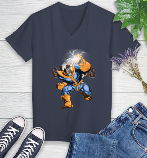 San Francisco Giants MLB Baseball Thanos Avengers Infinity War Marvel Women's V-Neck T-Shirt 12