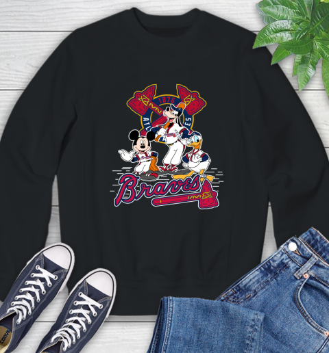 MLB Atlanta Braves Mickey Mouse Donald Duck Goofy Baseball T Shirt Sweatshirt