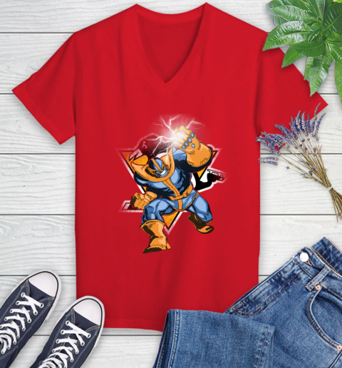 Pittsburgh Penguins NHL Hockey Thanos Avengers Infinity War Marvel Women's V-Neck T-Shirt 11