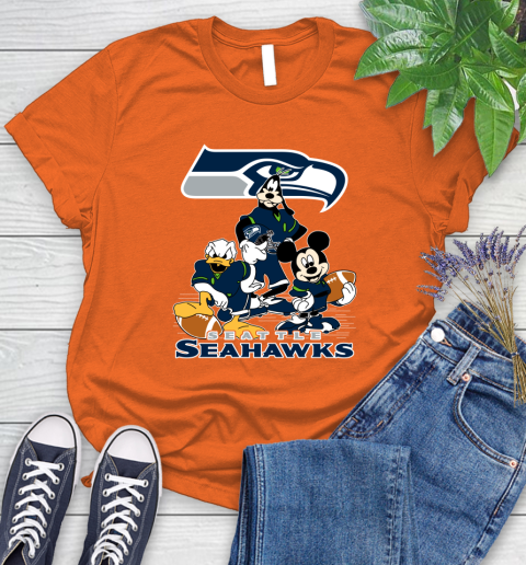 NFL Seattle Seahawks Mickey Mouse Donald Duck Goofy Football Shirt Women's T-Shirt 3