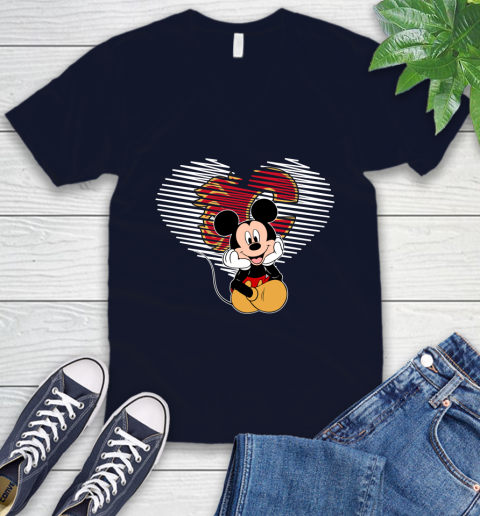 NHL Calgary Flames The Heart Mickey Mouse Disney Hockey V-Neck T-Shirt 2