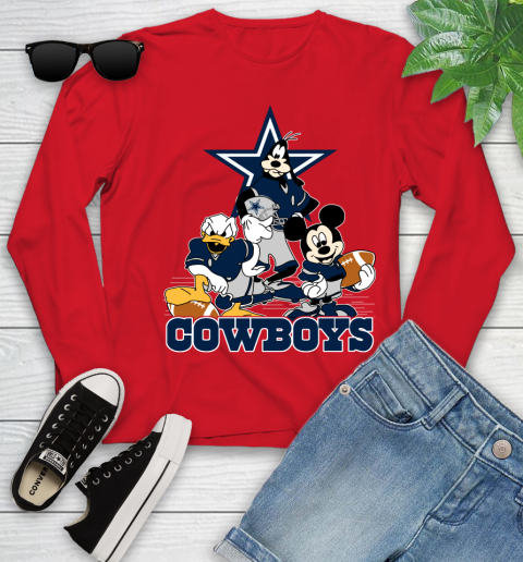NFL Dallas Cowboys Mickey Mouse Donald Duck Goofy Football Shirt Youth Long Sleeve 11