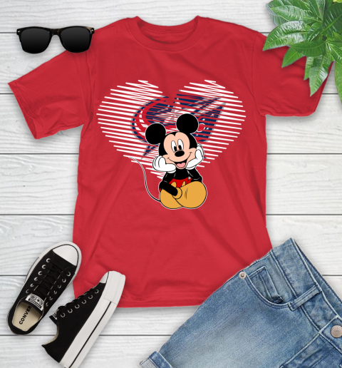 NHL Columbus Blue Jackets Carolina Hurricanes The Heart Mickey Mouse Disney Hockey Youth T-Shirt 13