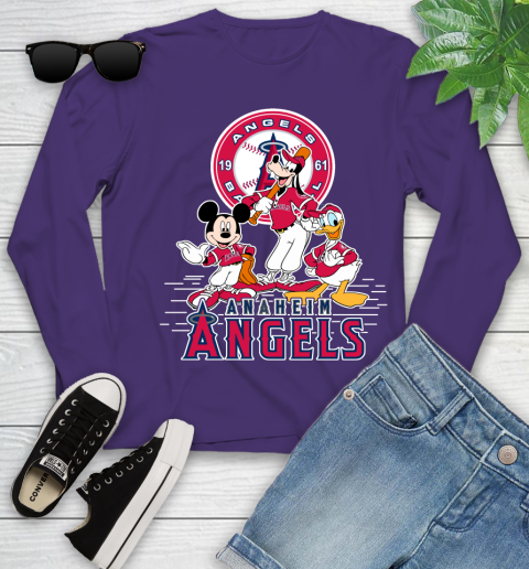 MLB Los Angeles Angels Mickey Mouse Donald Duck Goofy Baseball T Shirt Youth Long Sleeve 4