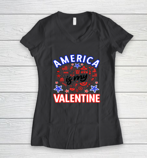 America is My Valentine Proud American Heart USA Women's V-Neck T-Shirt 11